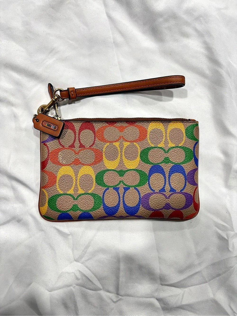 Coach Corner Zip Wristlet In Rainbow Signature Canvas C9945
